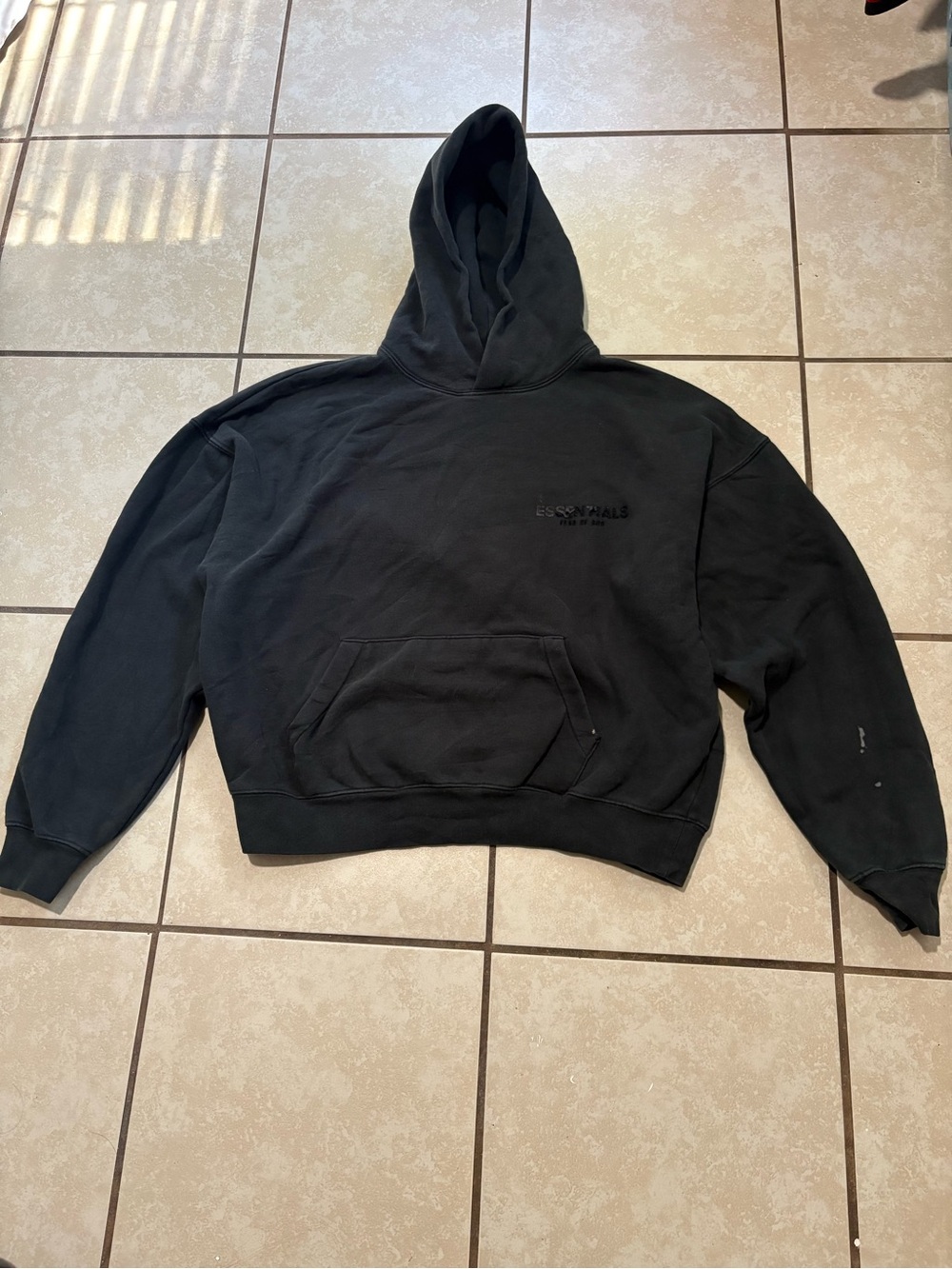 Essentials Black Men's Pullover Hoodie with Kangaroo Pocket